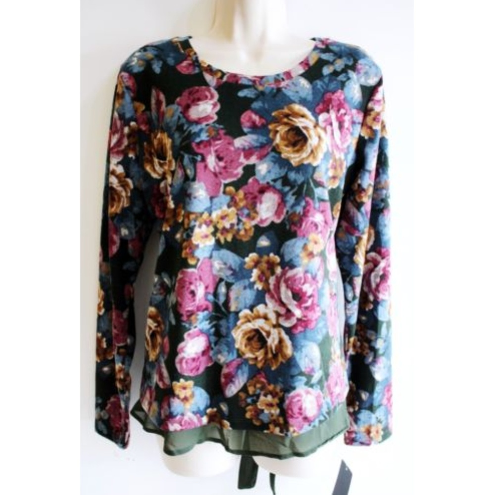 Wallpapher Floral Spliced Back Top Size M